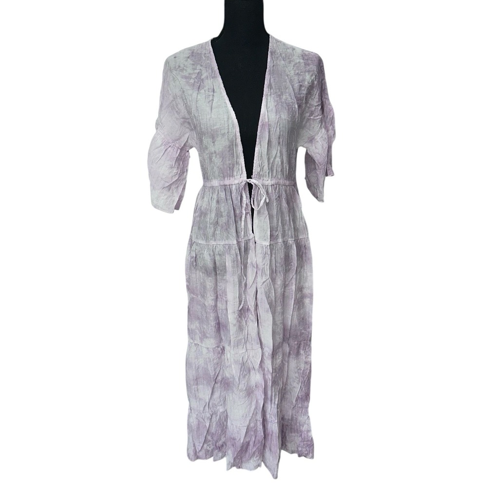 Easel Women's Kimono Purple and White Marble Floor Length Size Small SS Beach